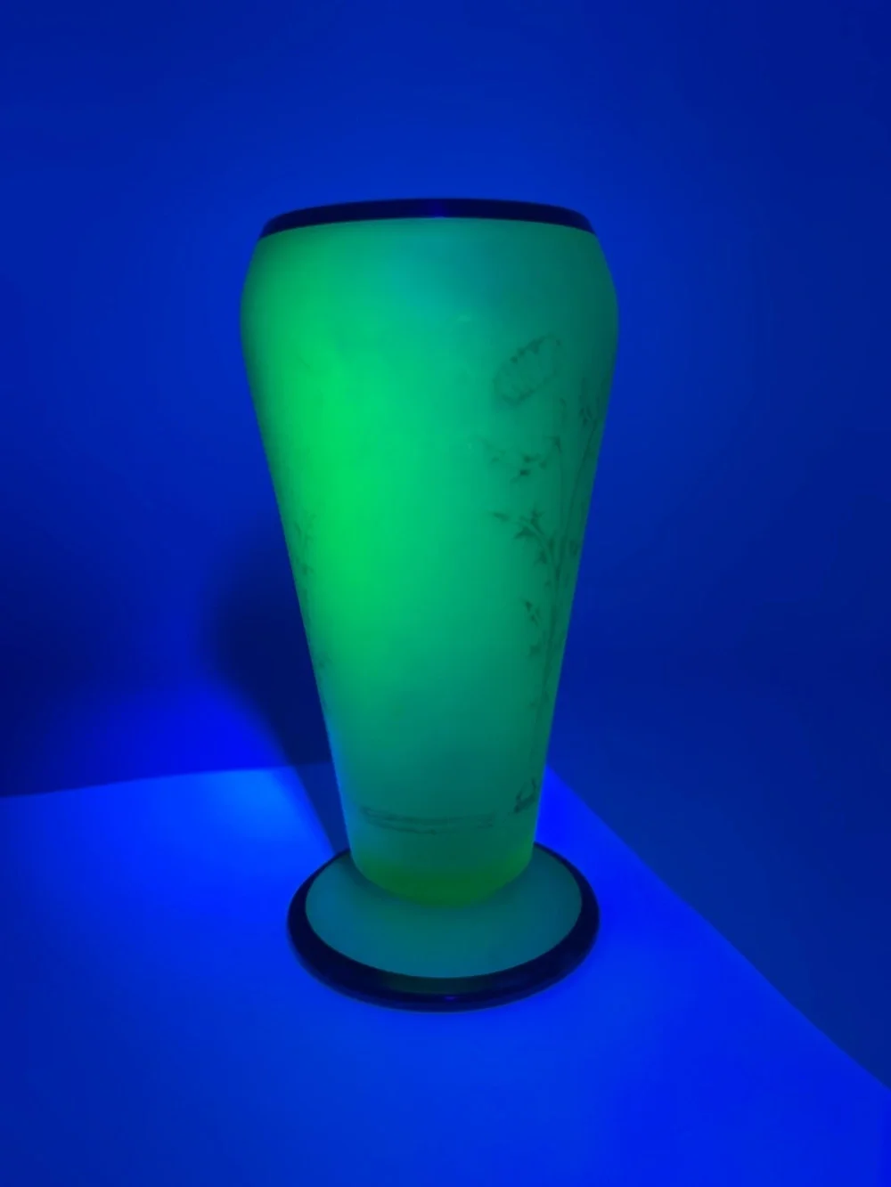 Vintage Uranium Glass Tiffin Satin Footed Vase Art Deco Silver Trim See Descript